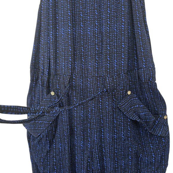 Marciano Blue Pinstriped Halter-neck Jumpsuit Deep V-neck Pockets Size Small - Picture 4 of 9